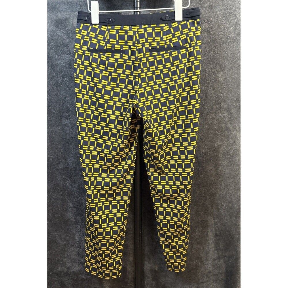 ZARA Navy Blue with Yellow contrasting print crop trousers pants XS - Picture 5 of 12